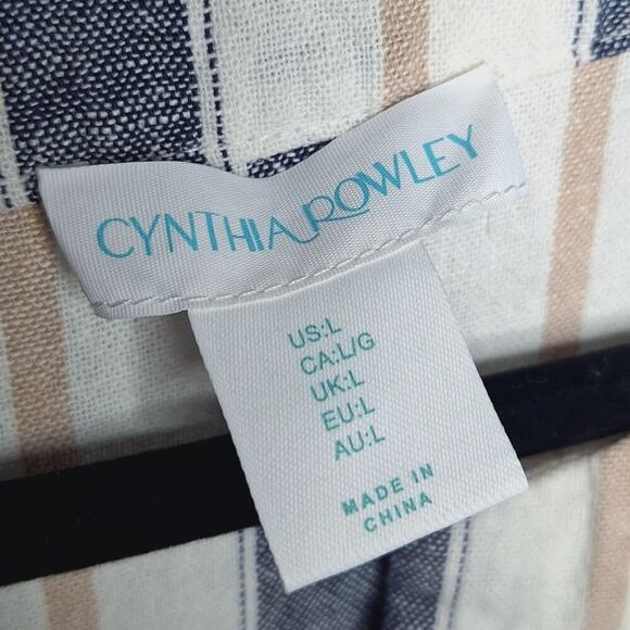 Cynthia Rowley Linen Blend Shirt Dress Large Striped Drop Waist Lagenlook Beachy - Picture 5 of 7